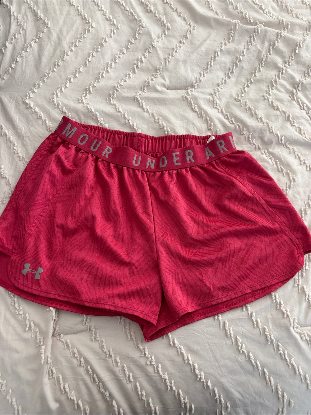 Under Armour Women's Hot Pink Athletic Shorts with Logo Waistband